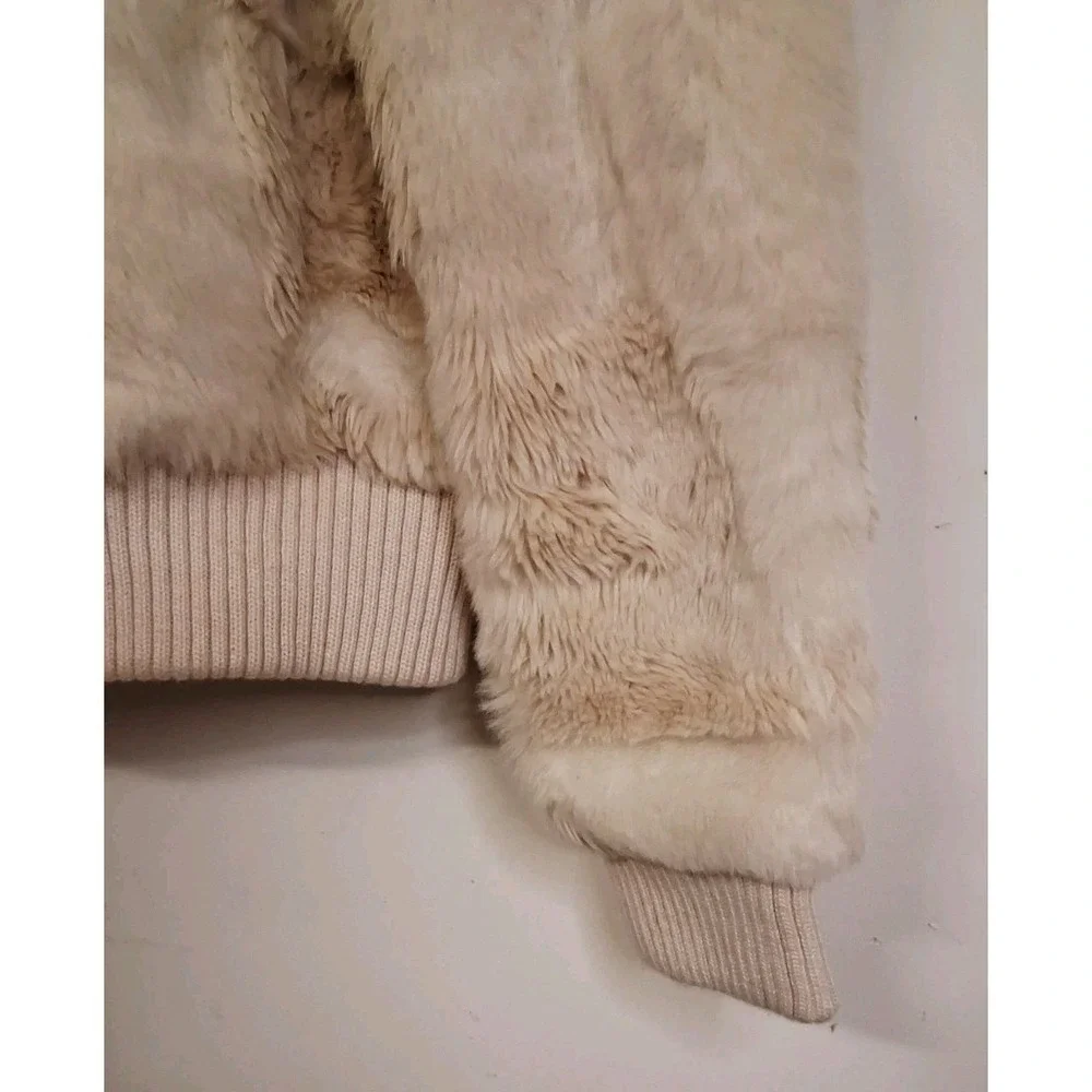 Vintages 90s Y2K Faux Fur Jacket Patchwork Cream Ivory Winter Coat Full Zip Glam